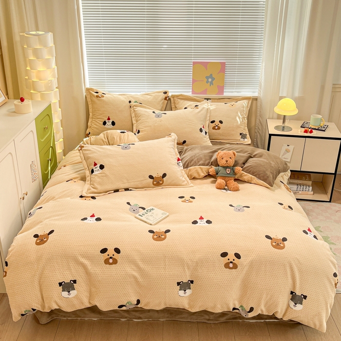 91家纺网 家纺一手货源 找家纺 慕尚家纺 2025新款田园花卉类印花牛奶绒高克重单被套 开心狗