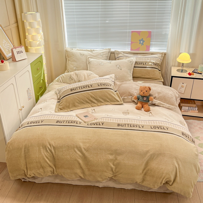 91家纺网 家纺一手货源 找家纺 慕尚家纺 2025新款田园花卉类印花牛奶绒高克重单被套 梦蝶