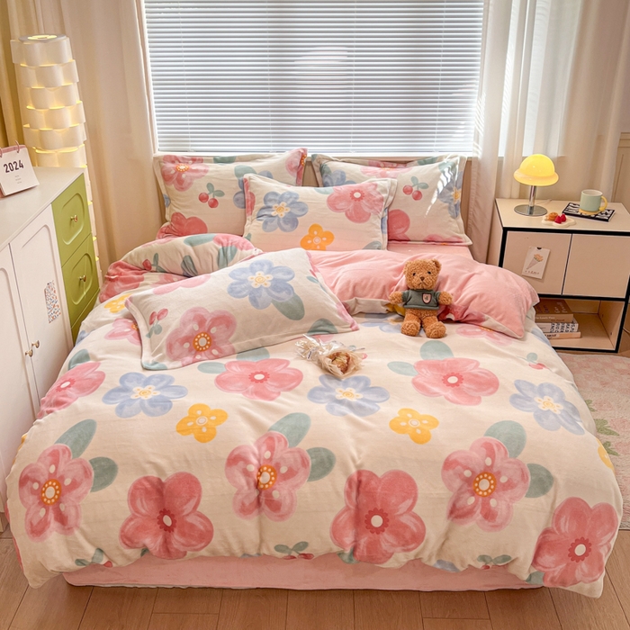 91家纺网 家纺一手货源 找家纺 慕尚家纺 2025新款田园花卉类印花牛奶绒高克重单被套 菲娜