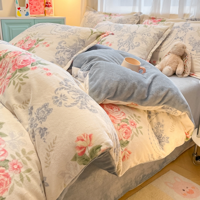 91家纺网 家纺一手货源 找家纺 慕尚家纺 2025新款田园花卉类印花牛奶绒高克重单被套 画意