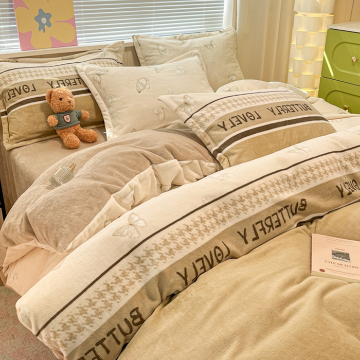 91家纺网 家纺一手货源 找家纺 慕尚家纺 2025新款田园花卉类印花牛奶绒高克重单被套 梦蝶