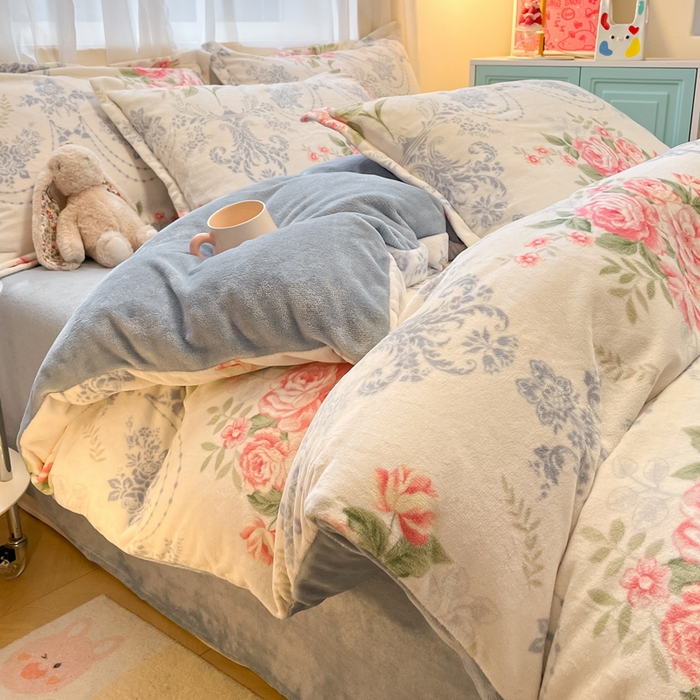 91家纺网 家纺一手货源 找家纺 慕尚家纺 2025新款田园花卉类印花牛奶绒高克重单被套 画意