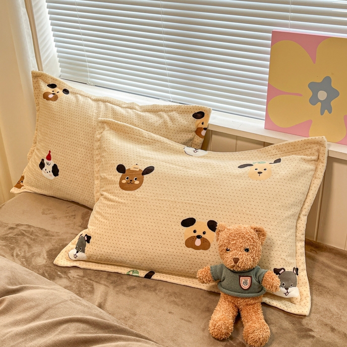 91家纺网 家纺一手货源 找家纺 慕尚家纺 2025新款田园花卉类印花牛奶绒高克重单被套 开心狗