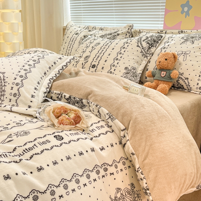 慕尚家纺 2025新款田园花卉类印花牛奶绒高克重单被套 摩登花园