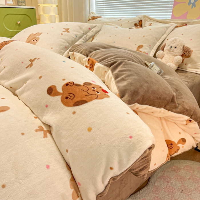 91家纺网 家纺一手货源 找家纺 慕尚家纺 2025新款田园花卉类印花牛奶绒高克重单被套 奇妙猫