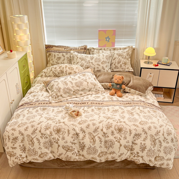 91家纺网 家纺一手货源 找家纺 慕尚家纺 2025新款田园花卉类印花牛奶绒高克重单被套 安逸