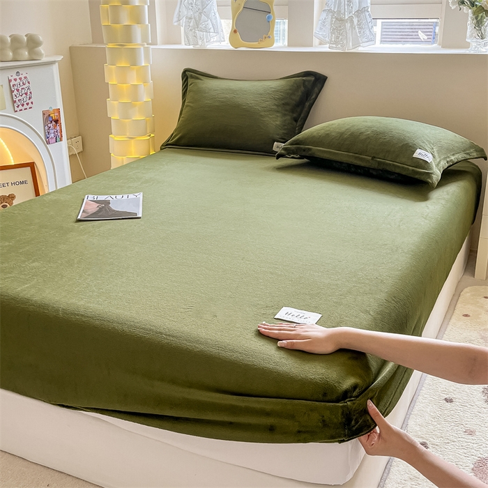 91家纺网 家纺一手货源 找家纺 857 2024新款纯色保暖高克重牛奶绒床笠 床笠-橄榄绿