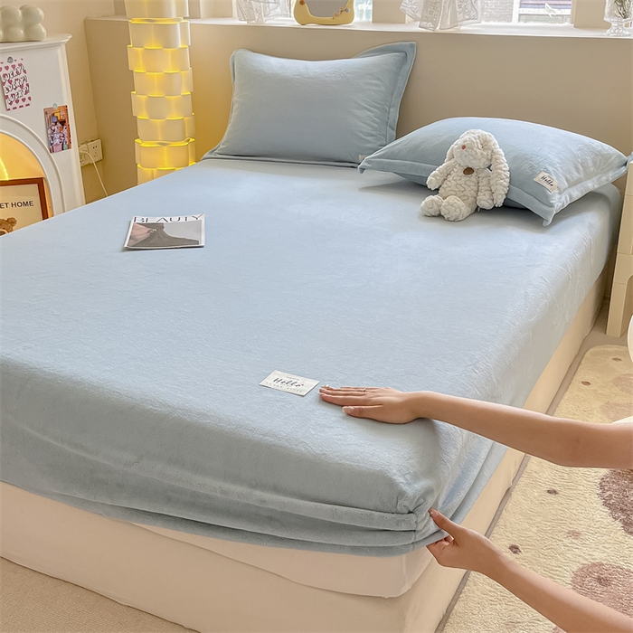 91家纺网 家纺一手货源 找家纺 857 2024新款纯色保暖高克重牛奶绒床笠 床笠-水蓝