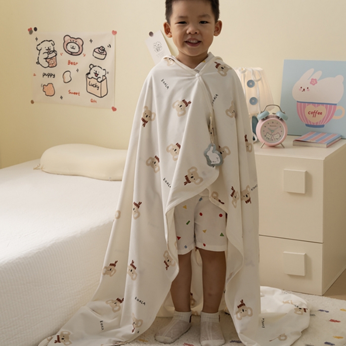 91家纺网 家纺一手货源 找家纺 寐居家纺 2025新款企鹅绒多功能儿童毛巾毯（可当披肩用） 企鹅绒毯-考拉