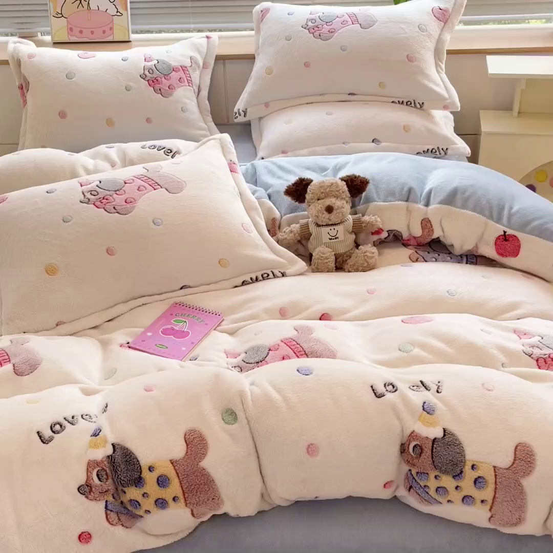 91家纺网 家纺一手货源 找家纺 （总）慕尚家纺 2025新款高克重印花雪花绒四件套