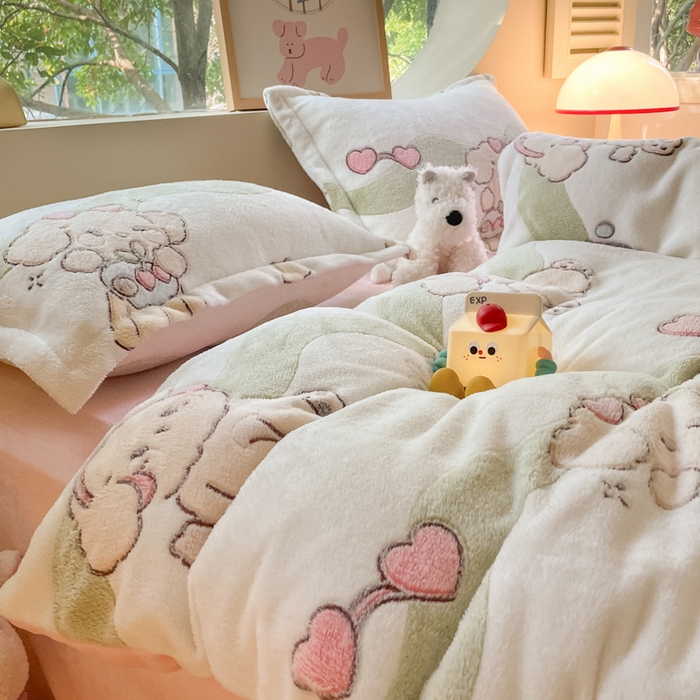 91家纺网 家纺一手货源 找家纺 （总）慕尚家纺 2025新款高克重印花雪花绒四件套