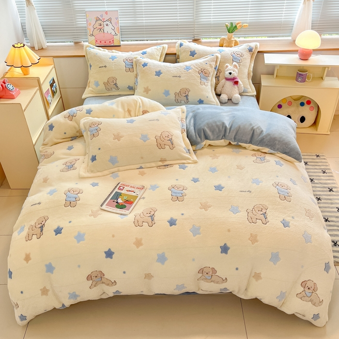 91家纺网 家纺一手货源 找家纺 慕尚家纺 2025新款高克重印花雪花绒四件套 旺福