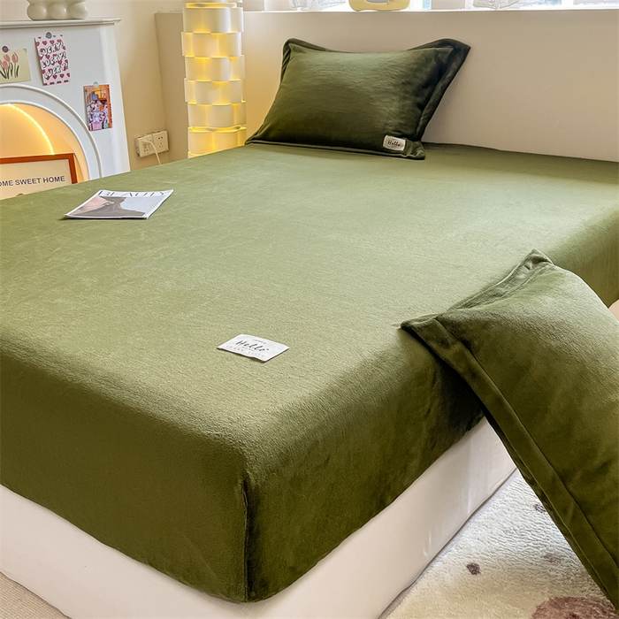 91家纺网 家纺一手货源 找家纺 857 2024新款纯色保暖高克重牛奶绒床笠 床笠-橄榄绿