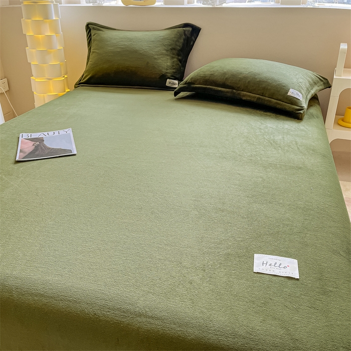 91家纺网 家纺一手货源 找家纺 857 2024新款纯色保暖高克重牛奶绒床笠 床笠-橄榄绿