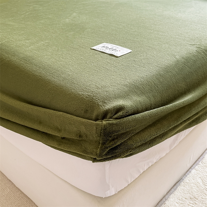 91家纺网 家纺一手货源 找家纺 857 2024新款纯色保暖高克重牛奶绒床笠 床笠-橄榄绿
