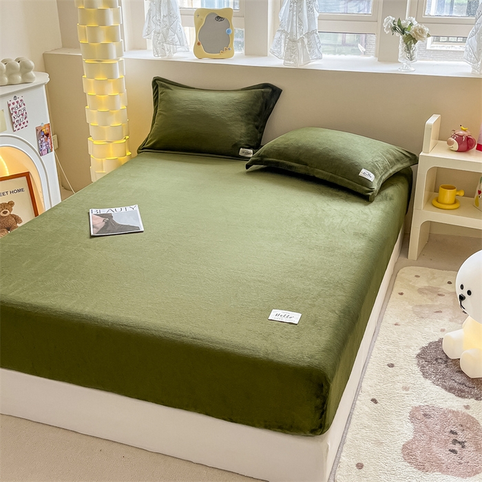 91家纺网 家纺一手货源 找家纺 857 2024新款纯色保暖高克重牛奶绒床笠 床笠-橄榄绿