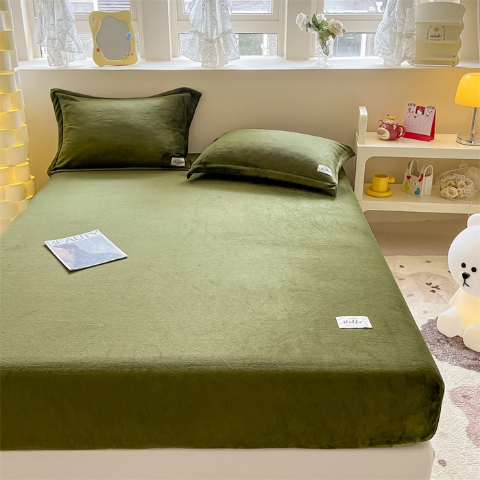 91家纺网 家纺一手货源 找家纺 857 2024新款纯色保暖高克重牛奶绒床笠 床笠-橄榄绿