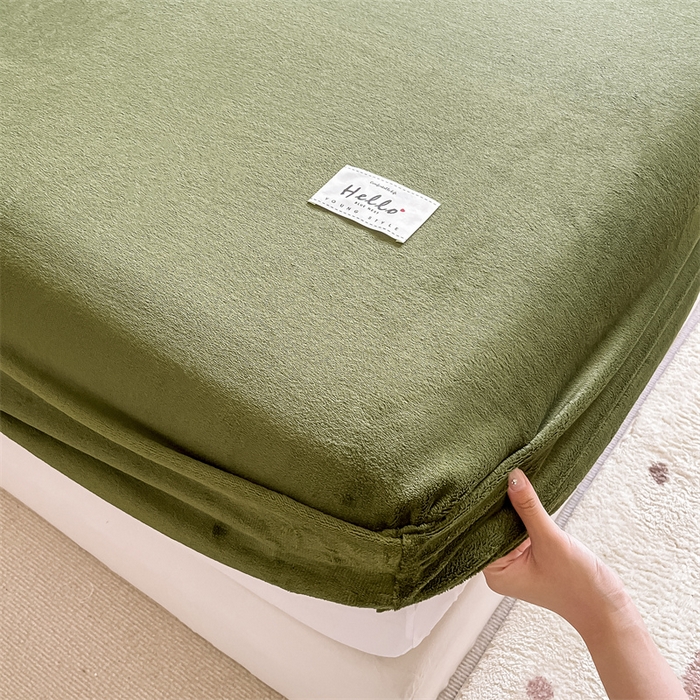 91家纺网 家纺一手货源 找家纺 857 2024新款纯色保暖高克重牛奶绒床笠 床笠-橄榄绿