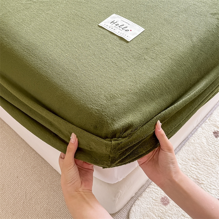 91家纺网 家纺一手货源 找家纺 857 2024新款纯色保暖高克重牛奶绒床笠 床笠-橄榄绿