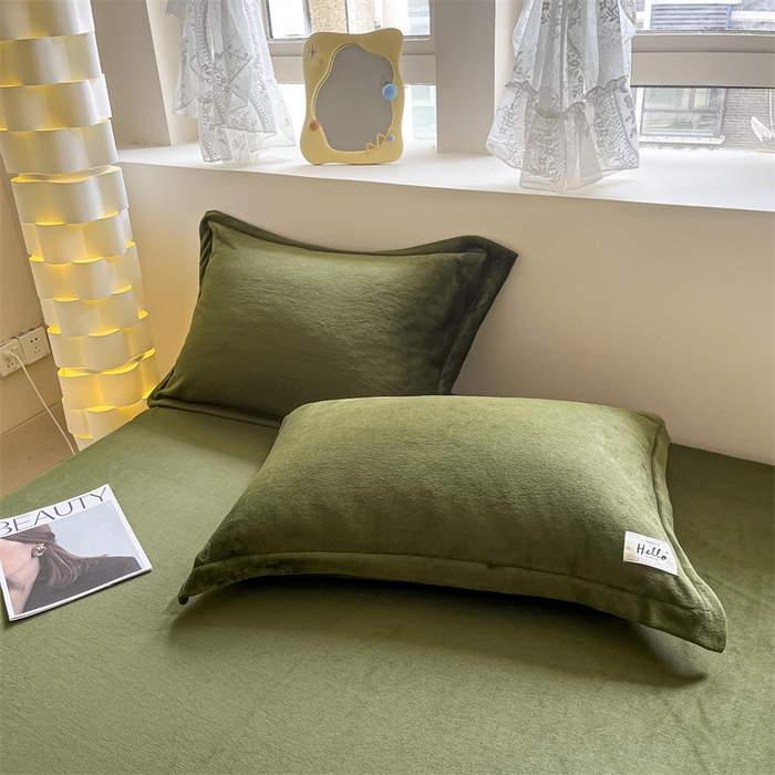 91家纺网 家纺一手货源 找家纺 857 2024新款纯色保暖高克重牛奶绒床笠 床笠-橄榄绿