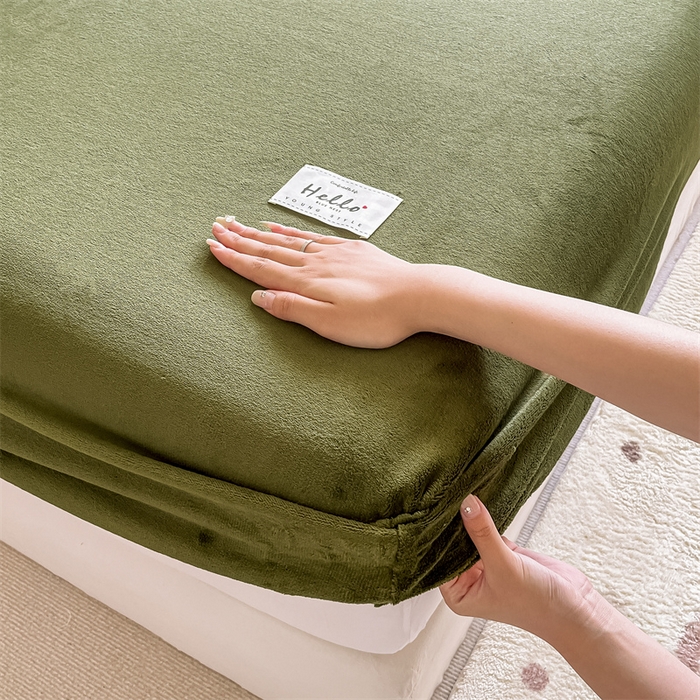 91家纺网 家纺一手货源 找家纺 857 2024新款纯色保暖高克重牛奶绒床笠 床笠-橄榄绿