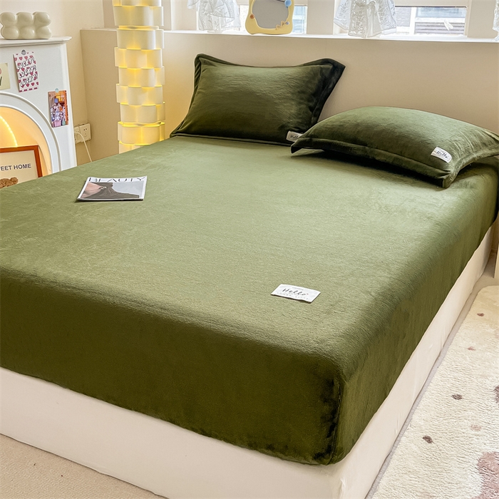 91家纺网 家纺一手货源 找家纺 857 2024新款纯色保暖高克重牛奶绒床笠 床笠-橄榄绿