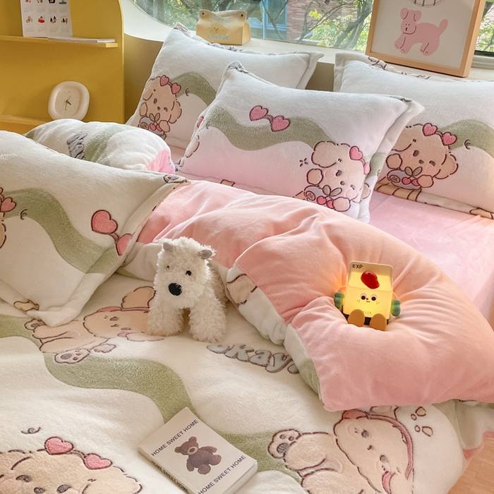 91家纺网 家纺一手货源 找家纺 （总）慕尚家纺 2025新款高克重印花雪花绒被套单件