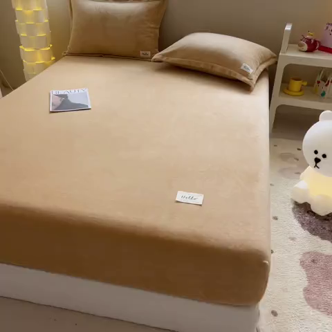 91家纺网 家纺一手货源 找家纺 857 2024新款纯色保暖高克重牛奶绒床笠 床笠-巧克力色