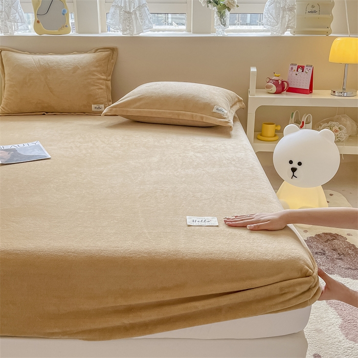 91家纺网 家纺一手货源 找家纺 857 2024新款纯色保暖高克重牛奶绒床笠 床笠-巧克力色