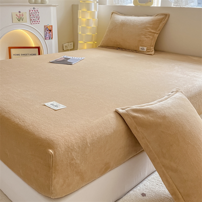 91家纺网 家纺一手货源 找家纺 857 2024新款纯色保暖高克重牛奶绒床笠 床笠-巧克力色