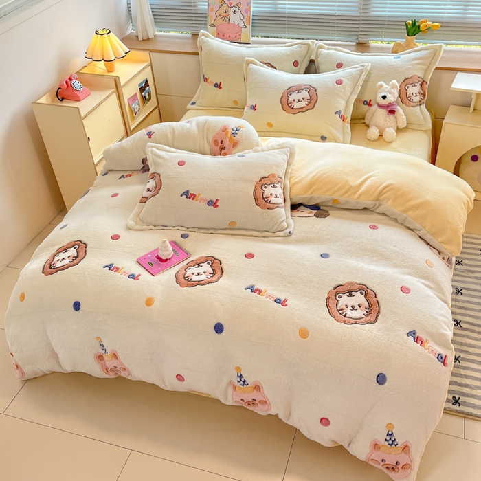 91家纺网 家纺一手货源 找家纺 慕尚家纺 2025新款高克重印花雪花绒四件套 曲奇猫