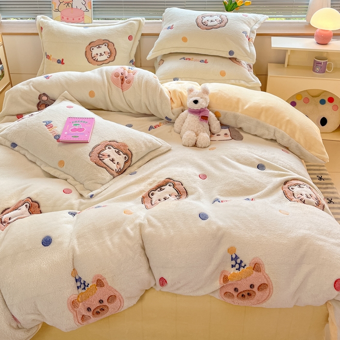 91家纺网 家纺一手货源 找家纺 慕尚家纺 2025新款高克重印花雪花绒四件套 曲奇猫