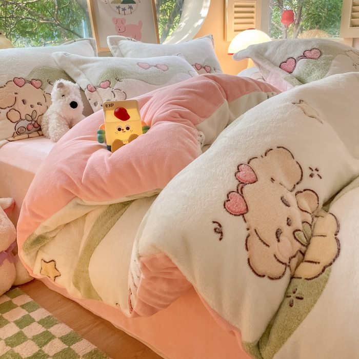 慕尚家纺 2025新款高克重印花雪花绒被套单件 爱心狗