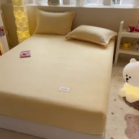 91家纺网 家纺一手货源 找家纺 857 2024新款纯色保暖高克重牛奶绒床笠 床笠-日光黄