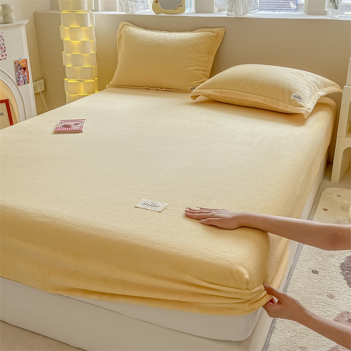 857 2024新款纯色保暖高克重牛奶绒床笠 床笠-日光黄