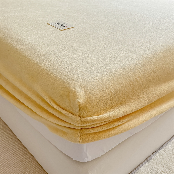 91家纺网 家纺一手货源 找家纺 857 2024新款纯色保暖高克重牛奶绒床笠 床笠-日光黄