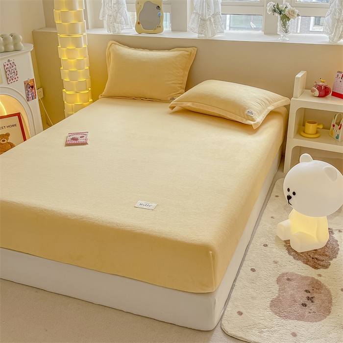 91家纺网 家纺一手货源 找家纺 857 2024新款纯色保暖高克重牛奶绒床笠 床笠-日光黄