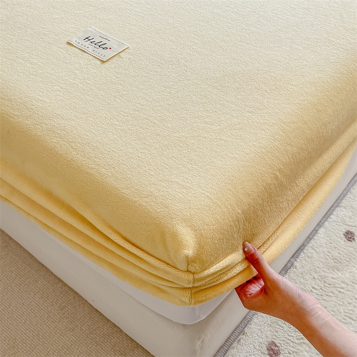 91家纺网 家纺一手货源 找家纺 857 2024新款纯色保暖高克重牛奶绒床笠 床笠-日光黄