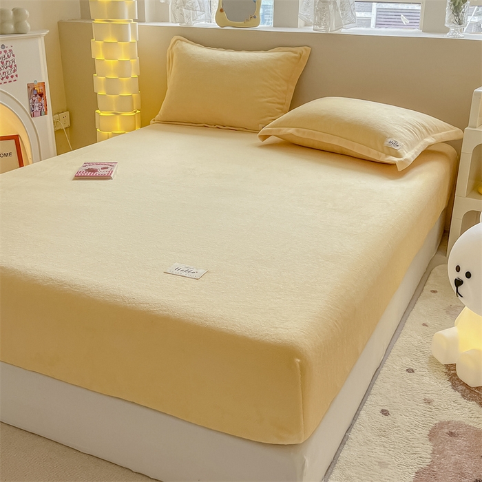 91家纺网 家纺一手货源 找家纺 857 2024新款纯色保暖高克重牛奶绒床笠 床笠-日光黄