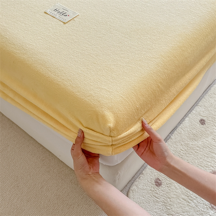 91家纺网 家纺一手货源 找家纺 857 2024新款纯色保暖高克重牛奶绒床笠 床笠-日光黄