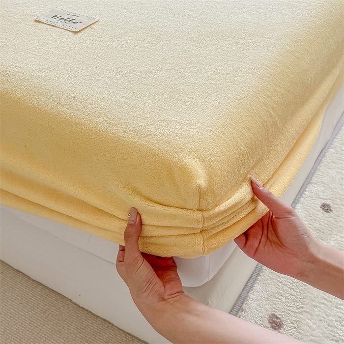91家纺网 家纺一手货源 找家纺 857 2024新款纯色保暖高克重牛奶绒床笠 床笠-日光黄