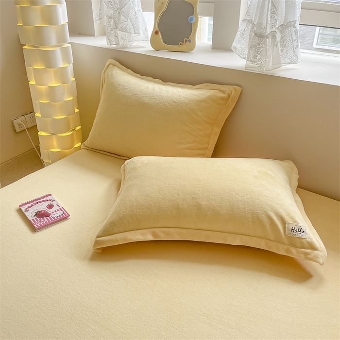 91家纺网 家纺一手货源 找家纺 857 2024新款纯色保暖高克重牛奶绒床笠 床笠-日光黄