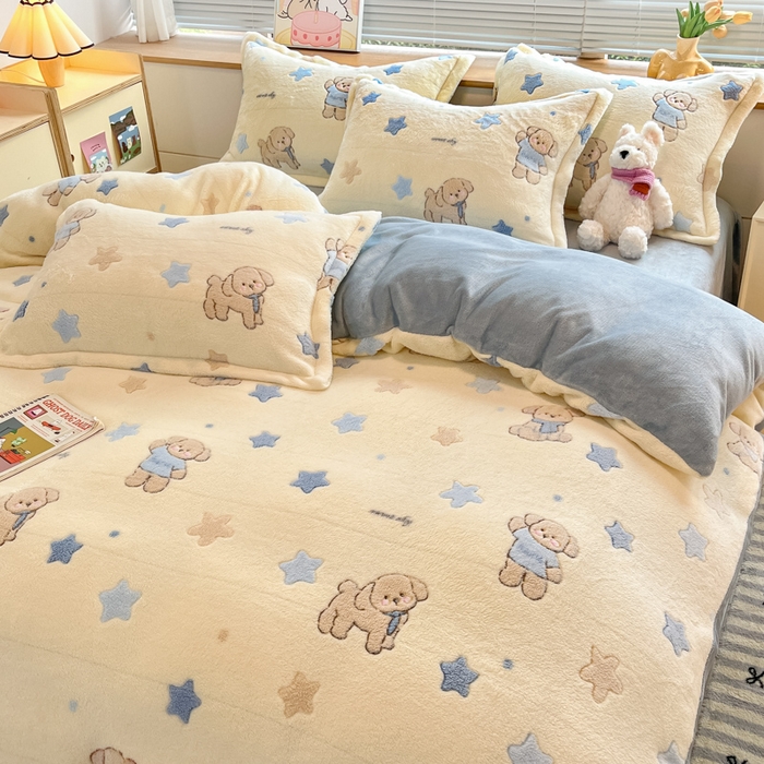 91家纺网 家纺一手货源 找家纺 慕尚家纺 2025新款高克重印花雪花绒四件套 旺福