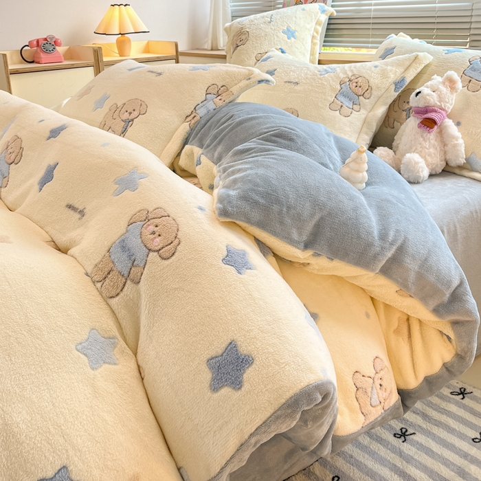 91家纺网 家纺一手货源 找家纺 慕尚家纺 2025新款高克重印花雪花绒四件套 旺福