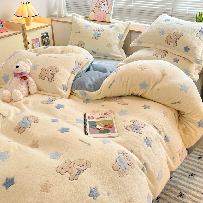 91家纺网 家纺一手货源 找家纺 慕尚家纺 2025新款高克重印花雪花绒四件套 旺福