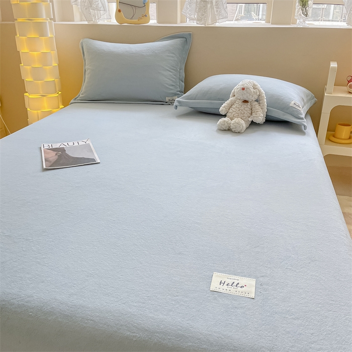 91家纺网 家纺一手货源 找家纺 857 2024新款纯色保暖高克重牛奶绒床笠 床笠-水蓝
