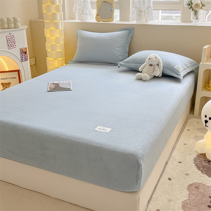 91家纺网 家纺一手货源 找家纺 857 2024新款纯色保暖高克重牛奶绒床笠 床笠-水蓝