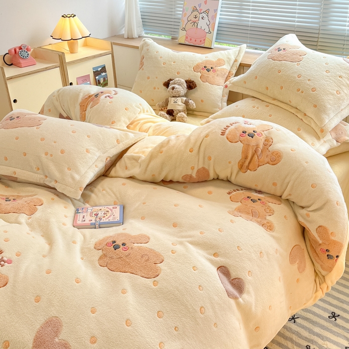 91家纺网 家纺一手货源 找家纺 慕尚家纺 2025新款高克重印花雪花绒四件套 辛巴狗