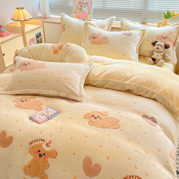 91家纺网 家纺一手货源 找家纺 慕尚家纺 2025新款高克重印花雪花绒四件套 辛巴狗