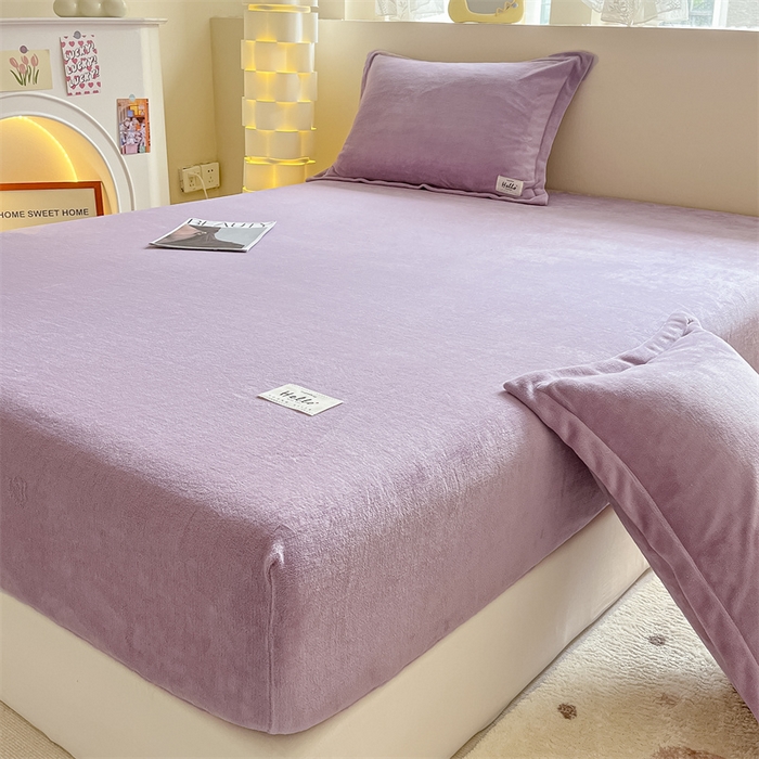 91家纺网 家纺一手货源 找家纺 857 2024新款纯色保暖高克重牛奶绒床笠 床笠-薰衣草紫